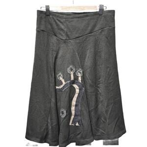 Smoking Lily Artsy Mid length Skirt With Handcrafted Fabric Appliques Med.